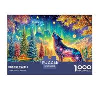 Loup hurle sous Le Ciel Nocturne éclairé par Les aurores Puzzle De 1000 Pièces Loup Cool Idéal pour Le Cadeau d'anniversaire Et De Vacances 38x26cm/1000pcs