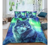 Loup in Aurora Housse de Couette Microfibre résistante 3 Pièces 3D Effet Léger Fantaisie Nature Art Style Ensemble De Literie avec Taie d'oreiller Facile d'entretien for Couple Single（140x200cm）