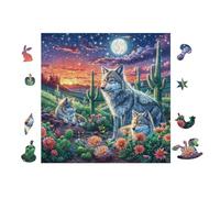 Loup in Desert at Moonlight 100 Pieces Casse-tête Personne Âgée en Voitureton Épais Haute Densité Facile Débutant Thérapie Occupationnelle Anti-Stress Petit Prix 28x28cm