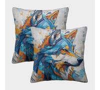 Loup in Street Art Or Graffiti StyleTaies d'oreiller 40x40cm Paquet De 2, Décoratives pour Salon,Chambre À Coucher,canapé Housses De Coussin