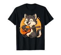 Loup Jouant de la Guitare Graphique Loup garçons Filles Amateurs de Guitare T-Shirt