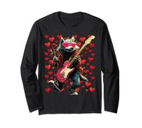 Loup Jouant de la Guitare Guitariste Animal Saint Valentin cœurs Manche Longue