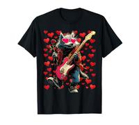 Loup Jouant de la Guitare Guitariste Animal Saint Valentin cœurs T-Shirt