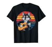 Loup Jouant de la Guitare Vintage Guitare rétro Rock Guitariste T-Shirt