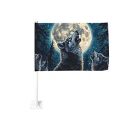 Loup lève la tête et hurle drapeau de voiture extérieur clip fenêtre 30 x 45 cm double face décoration de voiture