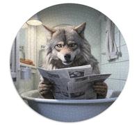 Loup lisant Un Journal, Puzzle 1000 pièces, Rond, en Papier, décoration, Jouet Intelligent pour Jeux d'intérieur en Famille, 1000 pièces (67,5x67,5cm)