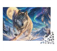 Loup Lune Attrape-rêves 1000pcs Mini Puzzle pour Famille Difficile | 52x38cm Carton Décor Salon Structure Durable Cadeau Anniversaire Soulagement Anxiété
