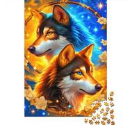 Loup Lune Étoiles 1000 Pièces Mini Puzzle pour Adultes Idée Cadeau | 70x50cm Carton Amateurs De Puzzles Relaxation Mentale Puzzle Fait Main Cadeau D'anniversaire Décoration Maison