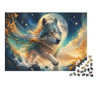Loup Lune Étoiles Puzzle, 1000 Pièces Jeu D'intérieur Adulte | 38x26cm Carton, Exercice Mental, Assemblage Précis, Amateurs De Puzzles, Réduction Du Stress