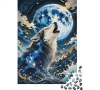 Loup Lune Étoiles Puzzle, 1000 Pièces Jeu D'intérieur Adulte | 70x50cm Carton, Exercice Mental, Coupe Précise, Amateurs D'art, Réduction Du Stress