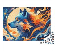 Loup Lune Feu 1000 Pièces Mini Puzzle pour Adultes Décoration Intérieure | 70x50cm Carton Amateurs De Puzzles Détente Du Mental Puzzle Artisanal Cadeau D'anniversaire Ornement De Chambre