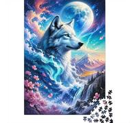 Loup Lune Fleur Puzzle, 1000 Pièces Jeu D'intérieur Adulte | 70x50cm Papier, Passe-temps Intellectuel, Finition Surface Lisse, Nouveaux Joueurs De Puzzle, Interaction Familiale