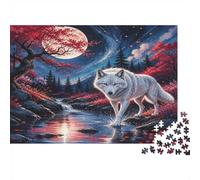 Loup Lune Forêt 1000 Pièces Mini Puzzle pour Adultes Décoration Intérieure | 38x26cm Papier Amateurs De Puzzles Détente Jeu De Puzzle Cadeau D'anniversaire Ornement De Chambre