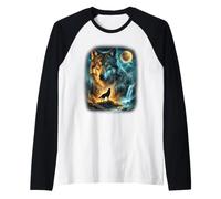 Loup Lune Forêt Nature Faune Sauvage Esprit Vintage Manche Raglan