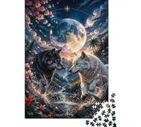 Loup Lune Rivière 1000 Pièces Mini Puzzle pour Adultes Décor Maison