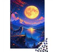 Loup Lune Rivière Puzzle, 1000 Pcs pour Adultes Haute Qualité