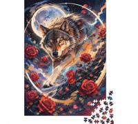 Loup Lune Rose 1000 Pièces Mini Puzzle pour Adultes Activité Intérieure | 52x38cm Papier Amateurs De Puzzles Détente Puzzle Intellectuel Cadeau D'anniversaire Décoration De Chambre