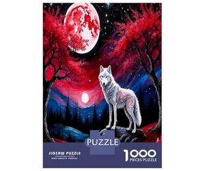 Loup Lune Rouge Arbre 1000 Pièces Pack Puzzle Aura Mystique écarlate Puzzle Classique Carton Épais - Ados 12-18 Ans, Logique, pour Les Amateurs De Puzzles 70x50cm/1000pcs