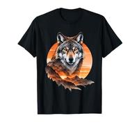 Loup Majestueux avec Montagnes - Paysage au Coucher du Solei T-Shirt