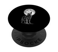 Loup majestueux Hurlant à la Pleine Lune en Noir et Blanc PopSockets PopGrip Adhésif