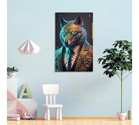 Loup Manager en costume, art mural abstrait pour salon, chambre à coucher, art mural gris, 50 x 75 cm
