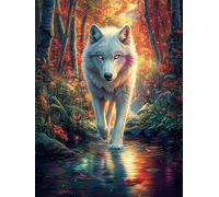 Loup marchant dans un ruisseau 300 Pieces Casse-tête Adulte En Carton Rigide Sans Déformation Rêve magique de science-fiction Difficile Moyenne Décoration Murale Idée Cadeau Anniversaire Premium 300 P