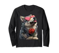 Loup Mignon avec des Lunettes en Forme de cœur Rose pour la Saint-Valentin Manche Longue