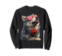Loup Mignon avec des Lunettes en Forme de cœur Rose pour la Saint-Valentin Sweatshirt