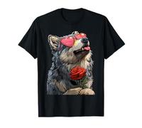 Loup Mignon avec des Lunettes en Forme de cœur Rose pour la Saint-Valentin T-Shirt