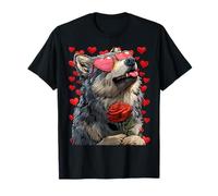 Loup Mignon avec des Lunettes en Forme de cœur Rose pour la Saint-Valentin T-Shirt