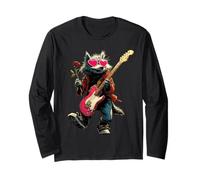 Loup Mignon Jouant de la Guitare Guitariste Animal Saint-Valentin Manche Longue