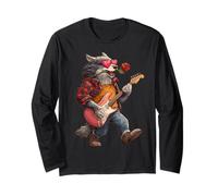 Loup Mignon Jouant de la Guitare Guitariste Animal Saint-Valentin Manche Longue