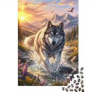 Loup Montagne Rivière 1000 Pièces Mini Puzzle pour Famille Papier | 38x26cm Déco Salon Découpe Précise Cadeau Ami Relaxation