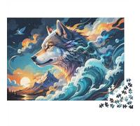 Loup Montagne Vague Puzzle, 1000 Pièces Jeu Difficile pour Adultes | 70x50cm Réduction Du Stress, Décoration Intérieure, Passe-temps Intellectuel, Carton, Cadeau D'anniversaire