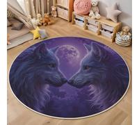 Loup Mystérieux Tapis Rond 60 Cm Flanelle Douce Tapis Circulaire Convient pour Le Salon, La Chambre, Cuisine, Bureau, Couloir Style Artistique Fantastique Antidérapant Lavable (Violet)