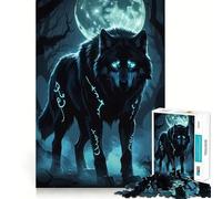 Loup Mystique au Clair de Lune Puzzle 1000 pièces pour Adultes Jeu de réflexion Anti-anxiété Bords précis Cadeau attentionné (38x52cm)