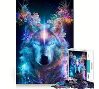 Loup Mystique aux Bois Fleuris Puzzle Difficile de 1000 pièces pour Adultes Think Toy Paisible et Amusant Découpe Nette Pièce d'art de qualité (38x52cm)