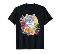 Loup Mystique avec Roses et Fleurs Sauvages T-Shirt