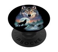 Loup Mystique Hurlant à la Lune Esprit Amoureux des Animaux Nature PopSockets PopGrip Adhésif
