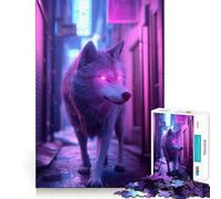 Loup néon dans Une Ruelle de la Ville Puzzle pour Adolescents de 1000 pièces Jeu Intelligent et ludique d'intérieur Bords Lisses Collection d'œuvres d'art (50x75cm)