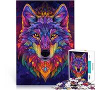Loup Néon Puzzle 1000 pièces pour Adolescents Séjour Anti-Stress pour Tuer Le Temps Car C'est Un pour Toute la Famille 38x26cm