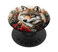 Loup Noël Animal Noël Floral Festif Nature extérieur PopSockets PopGrip Adhésif