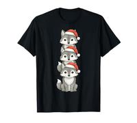 Loup Noël Animaux Mignons empilés Chapeau de Père Noël Loups Maman T-Shirt