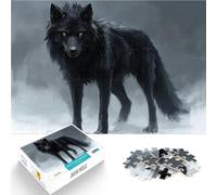Loup Noir aux Yeux Brillants Puzzles de 1000 pièces pour Adultes Jeu de Casse-tête Liste de souhaits avec Le Père Noël 38x26cm