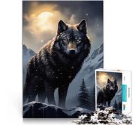 Loup Noir dans Les Montagnes enneigées Puzzles de 1000 pièces pour Adolescents Jeux Amusants Cadeau pour Les Anniversaires 38x26cm