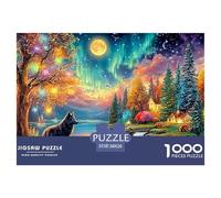 Loup Noir se Tient au Bord de la rivière avec des créatures de la forêt Puzzle De 1000 Pièces Loup Cool Excellent Cadeau pour Personnes Âgées, Seniors, Adultes Et Enfants 38x26cm/1000pcs