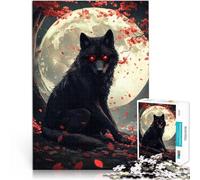 Loup Noir sous la Pleine Lune Puzzles de 1000 pièces pour Adultes Jeu Stimulant Activités Amusantes à la Maison, Cadeaux d'anniversaire, Cadeaux de Voyage, 38x26cm