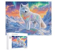 Loup Pack dans Sunset Snowy Mountains Puzzle 500 Pièces pour Couples Soirée Jeu Interaction Cognitive Cadeau pour Moments Partagés 500 PCS