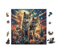 Loup Pack in Desert at Moonlight 100 Pièces Puzzle Collectionneur en Voitureton Rigide sans Déformation Très Difficile Motif Complexe Décoration Murale Qualité Premium 28x28cm
