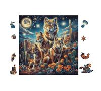 Loup Pack in Desert at Moonlight 100 Pièces Puzzle Famille en Carton Haute Densité Difficulté Moyenne Activité Familiale Anti-Stress Loisir Créatif Jeu De Société Premium 28x28cm